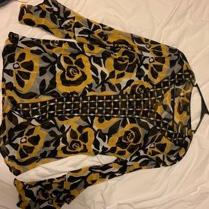 Yellow, grey, black and white blouse